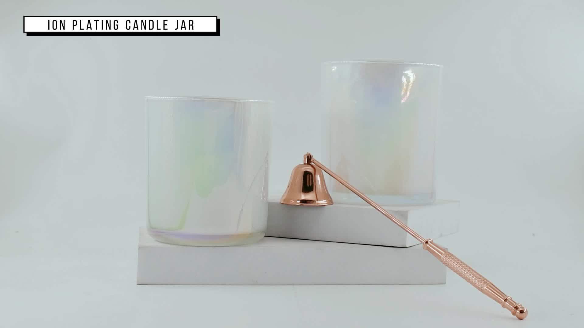 Iridescent Holographic Round Bottom Glass Candle Jar With Wood Lids ...