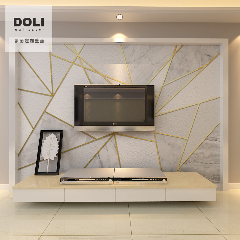 Atmospheric geometric living room film and television wall cloth background wall custom mural seamless cloth wallpaper imitation marble gray 013