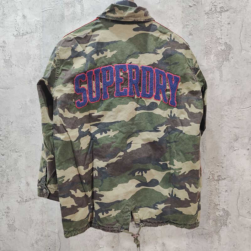 Extremely Dry Superdry. Women's Washed Vintage Camouflage Jacket, Mid-Length, Loose Straight Fit