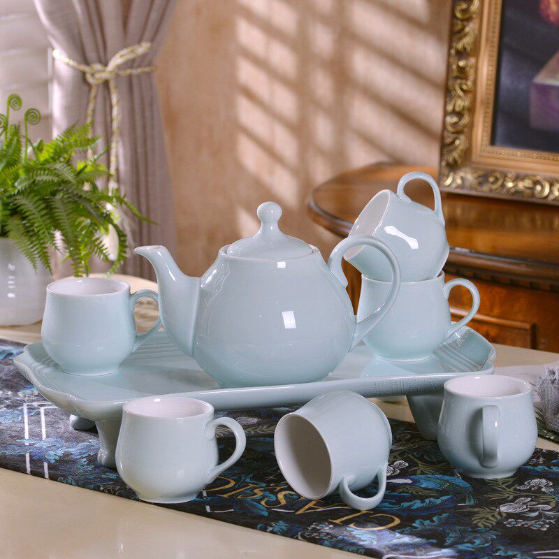 New Chinese European-style Home Jingdezhen Movie Green Porcelain Tea Set Suit Ceramic High Foot With Pallet Whole Send filter-Taobao