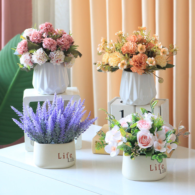 Imitation flower ornament rose sunflower daisy fake flower plastic decoration flower potted living room dining table floral ornament