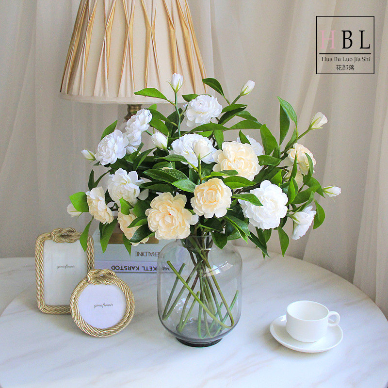 Simulation camellia, bellflower, gardenia, fake flower ornaments, vases, silk flowers, floral art, living room table decoration