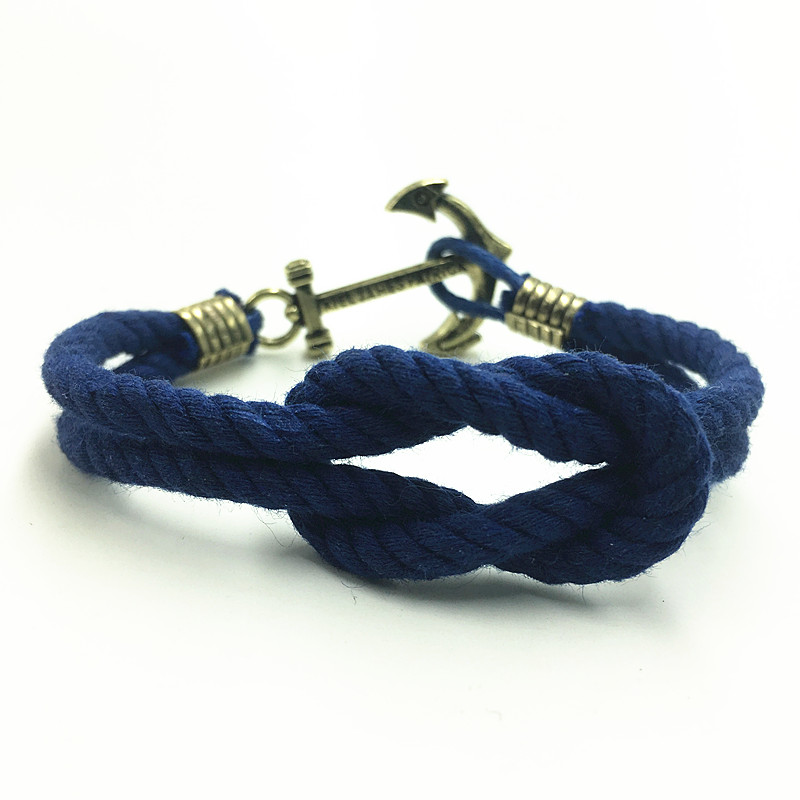 Phong cách hải quân làm bằng tay cotton dệt tinh tế thời trang vòng đeo tay nam thời trang châu Âu và Mỹ tay dây thắt nút neo vòng gỗ huyết rồng