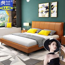 Italian style minimalist bed leather light luxury modern minimalist master bedroom big bed wedding bed high-end atmospheric double bedroom soft bag style