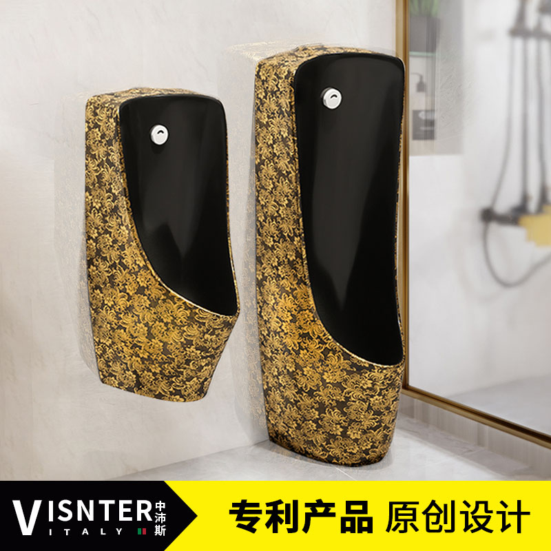 Black household floor pee pee piss piss in a piss pit in one automatic sensing wall-mounted urinal puppet