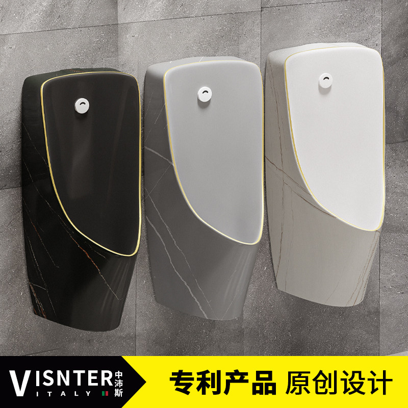 Black household wall-mounted urinal ceramic bathroom integrated induction urinal men's floor-standing urinal