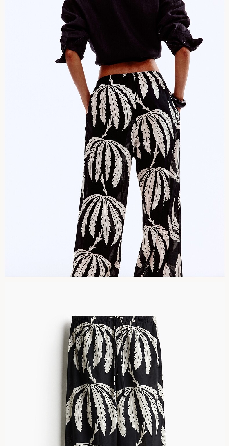 H&M Летние хлопковые штаны, тонкий хлопок, свободный прямой крой, 100 