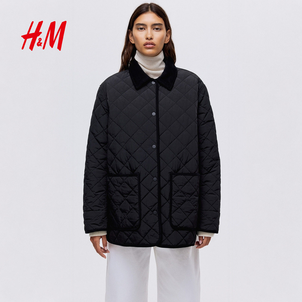 Winter down jacket with diamond pattern, loose fit, American style