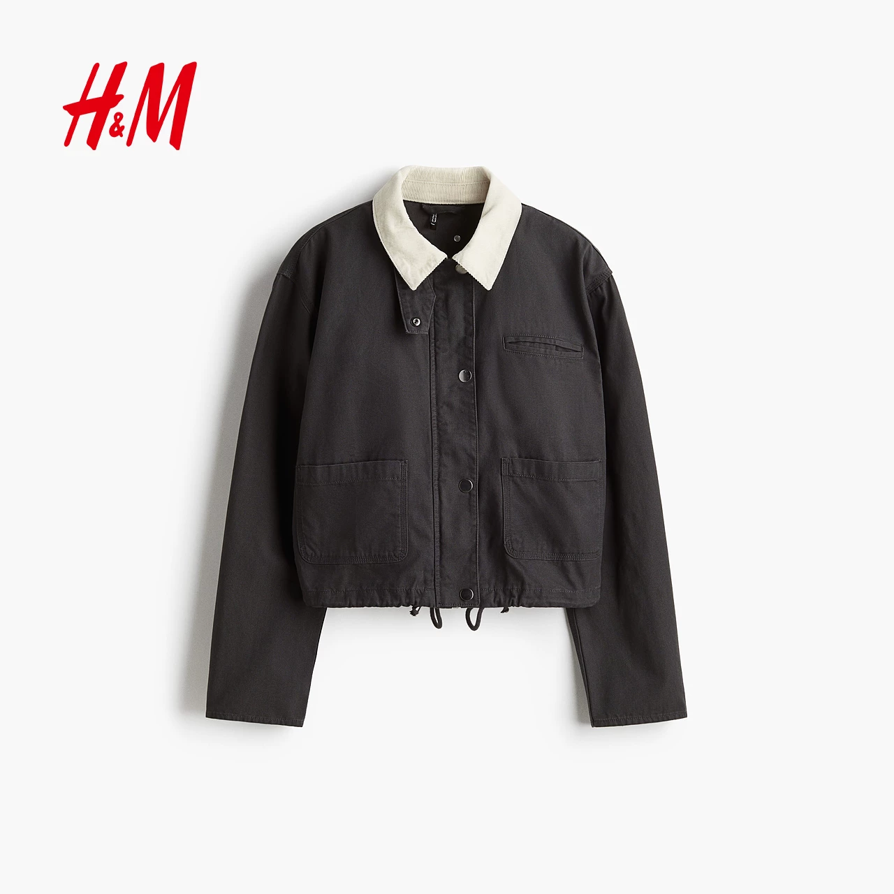 Короткая женская куртка H&M, канвас с вельветовым воротником, ретро-рабочий стиль