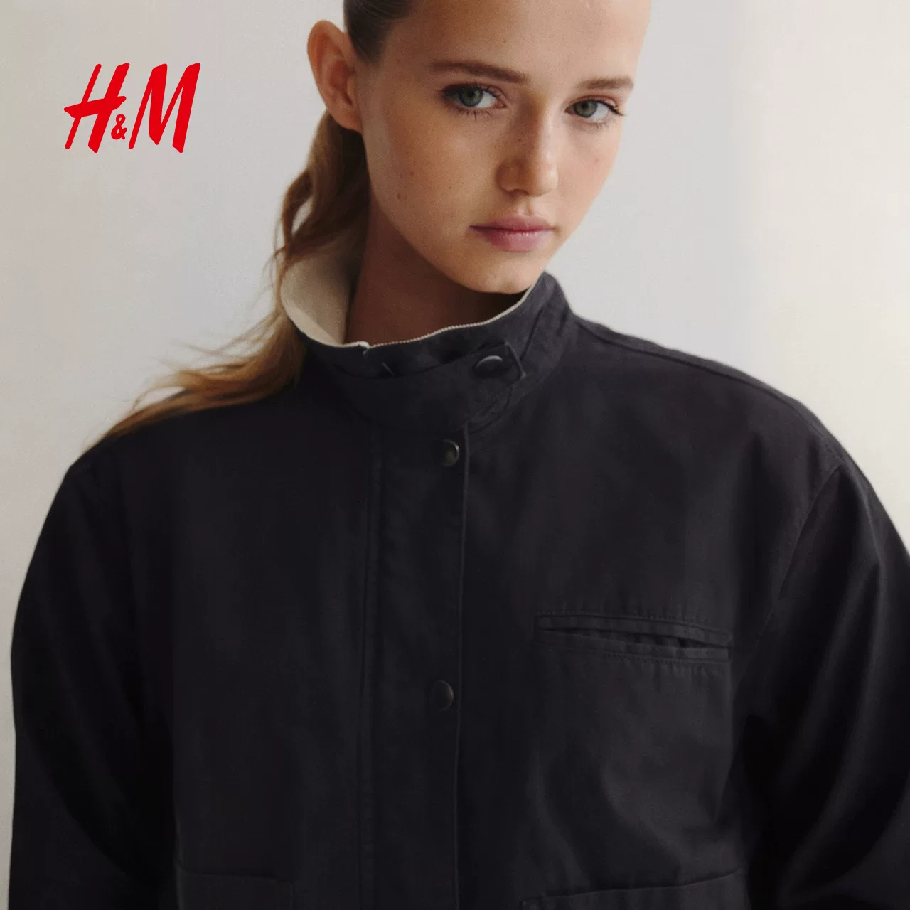 Короткая женская куртка H&M, канвас с вельветовым воротником, ретро-рабочий стиль