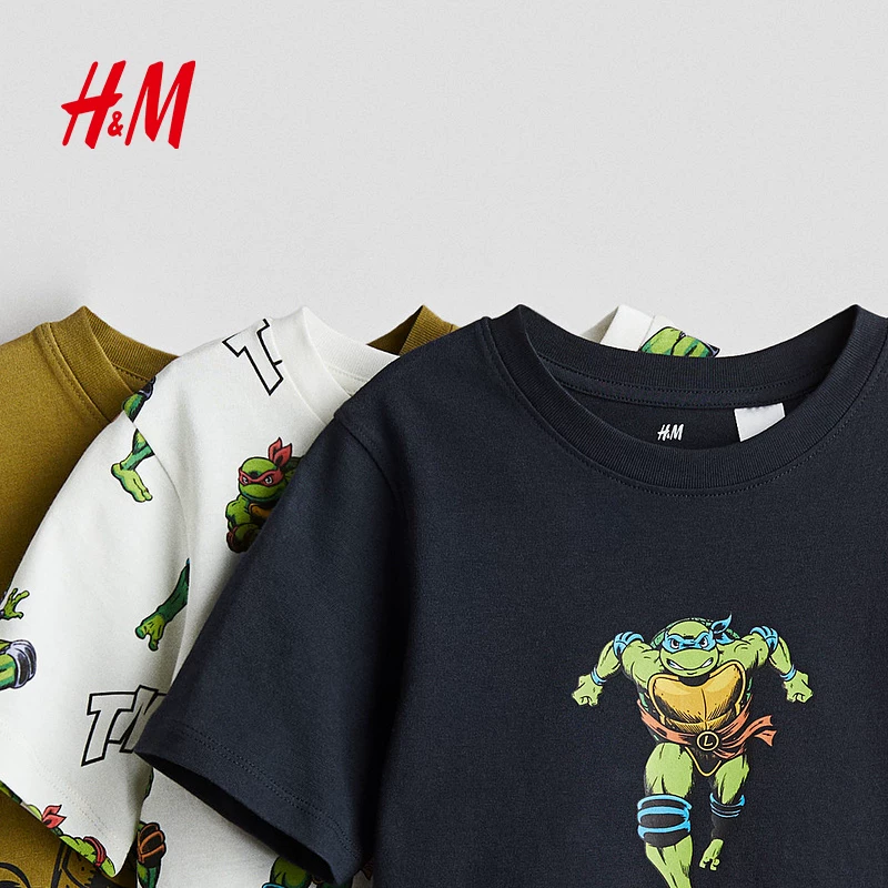 [Ninja Turtles] HM Детская одежда Детская футболка для мальчиков с korte-рукавом 3 штуки Круглый вырез Печатный верх 1117463