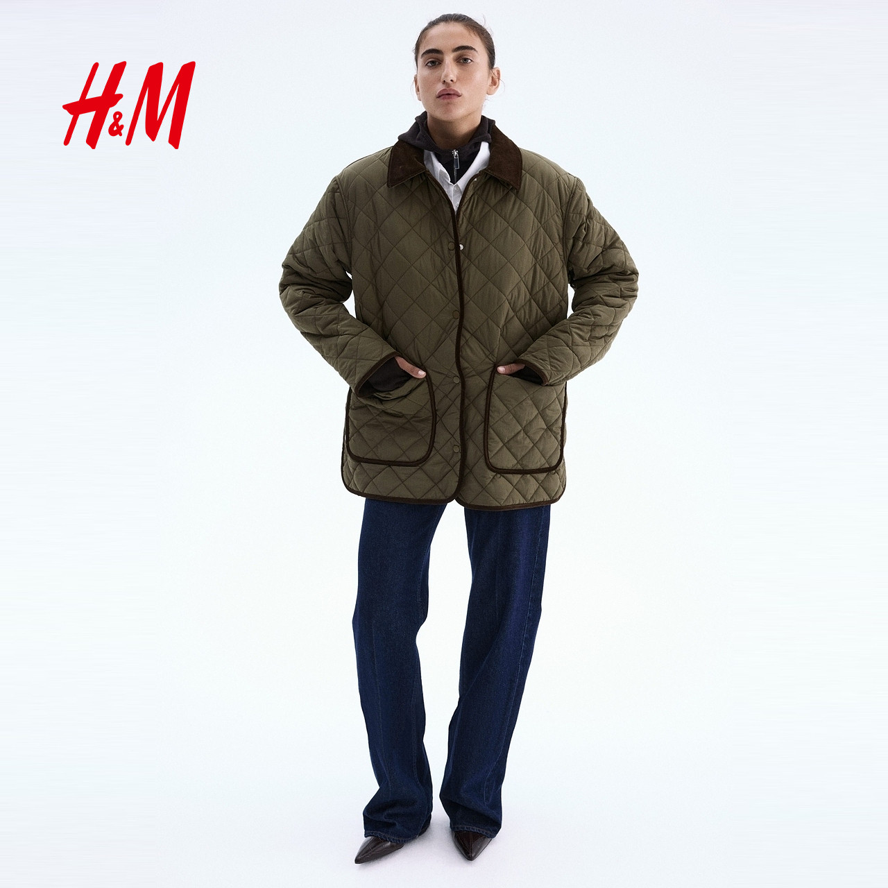 Winter down jacket with diamond pattern, loose fit, American style