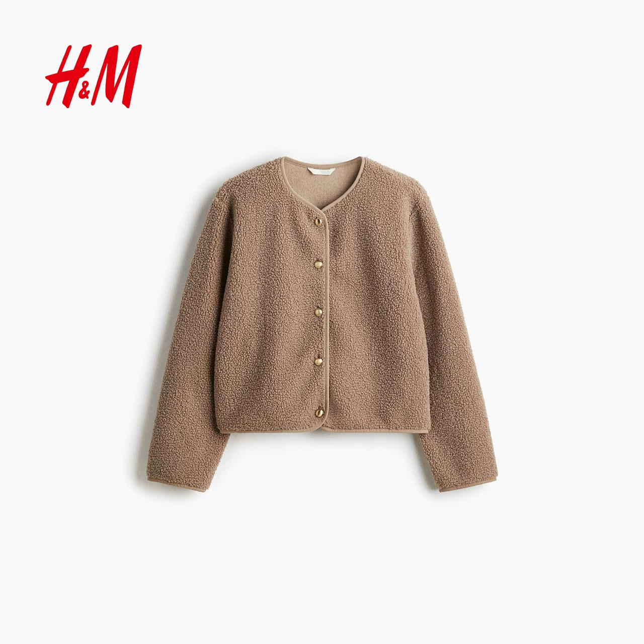 HM Women's Short Jacket Teddy Velvet Round Neck Small Fragrance Style Jacket 1308700
