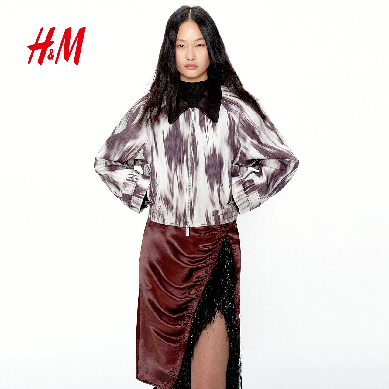 Женская короткая куртка JACQUES WEI H&M 2026 Новый принтованный хлопок Новогодняя куртка 1320587