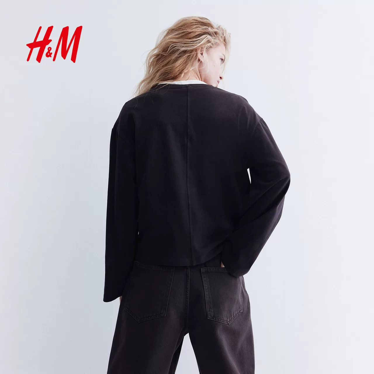 Женская зимняя хлопковая длинно‑рукавная кофта (H&M), тёмно‑коричневая, лёгкий крой