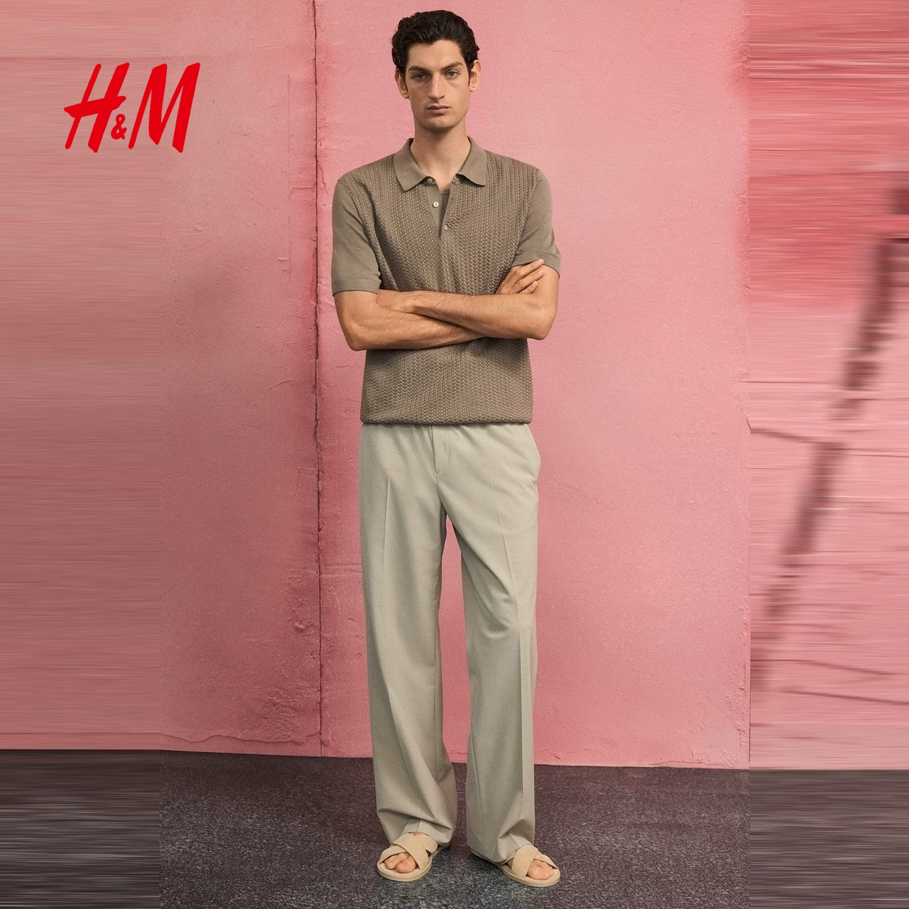Polo рубашка HM Summer мужская приталенная вязаная кабельная 1292861