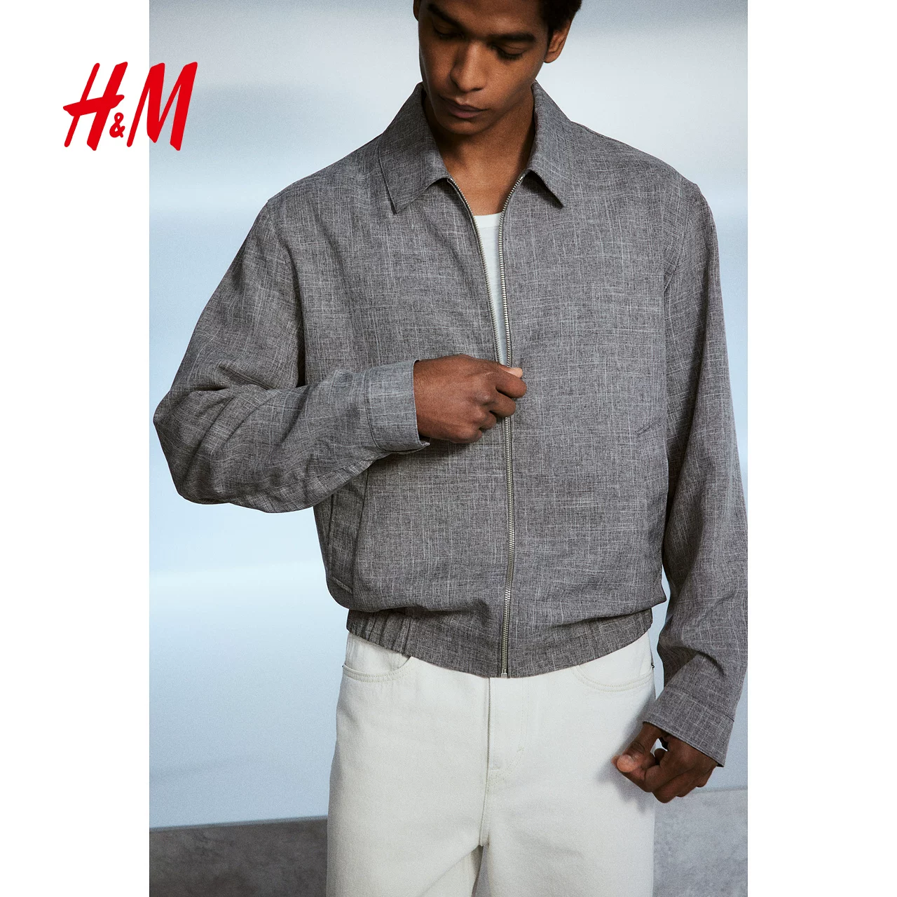 Женская куртка HM бизнес твилл молния с длинными рукавами Harrington