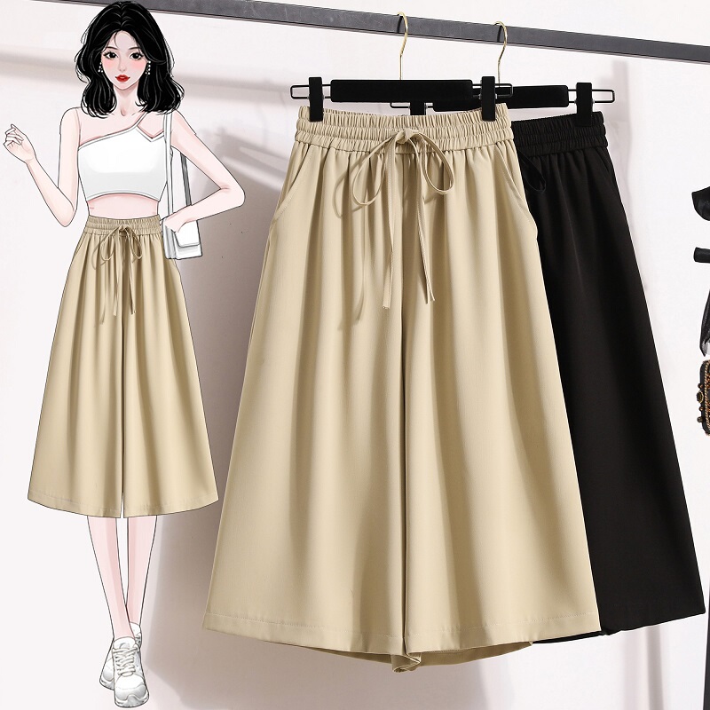 Brand Clearance Plus-Size Casual Wide-Leg Pants for Women, Summer Thin Style, Slimming, Hip-Covering, High-Waisted, Drapey Capri Pants/Skirt