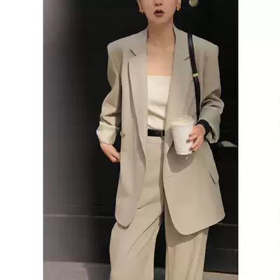 Mogas lazy set high-end niche classic profile neutral suit jacket suit suit pants set women spring and autumn