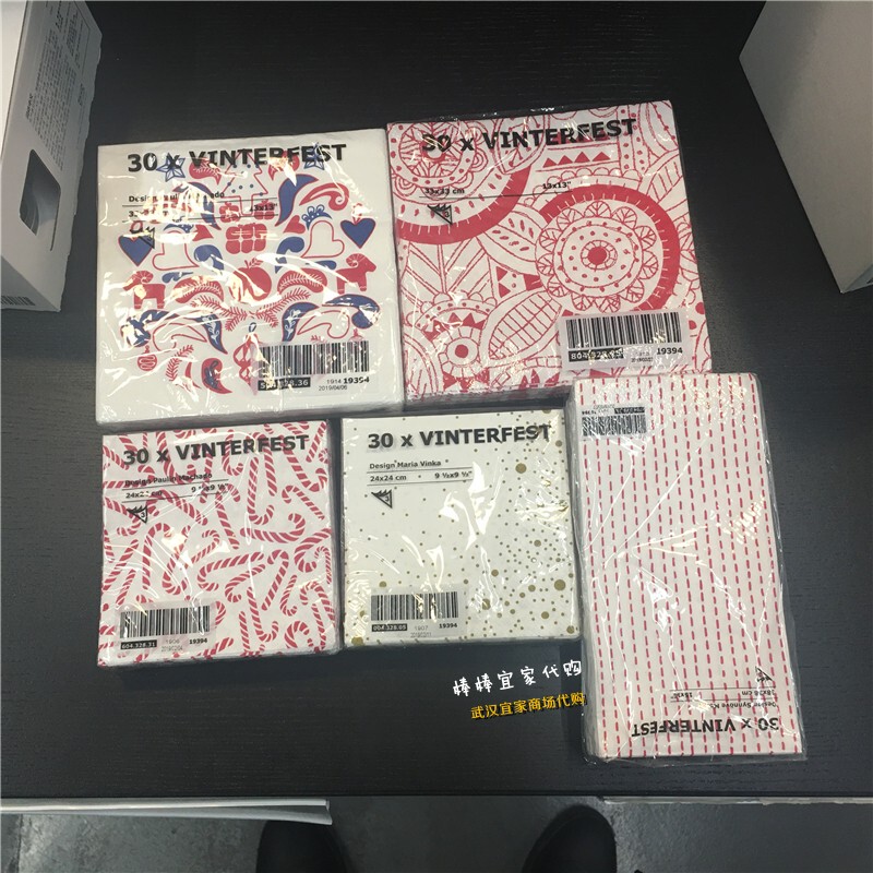 Ikea/Yikea Yunfent Christmas Napkins, Western-Style Holiday Napkins with Various Patterns, Multiple Colors and Sizes