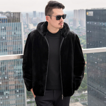 American imported velvet mink coat Mens whole mink zipper hooded mink coat short mink fur anti-season