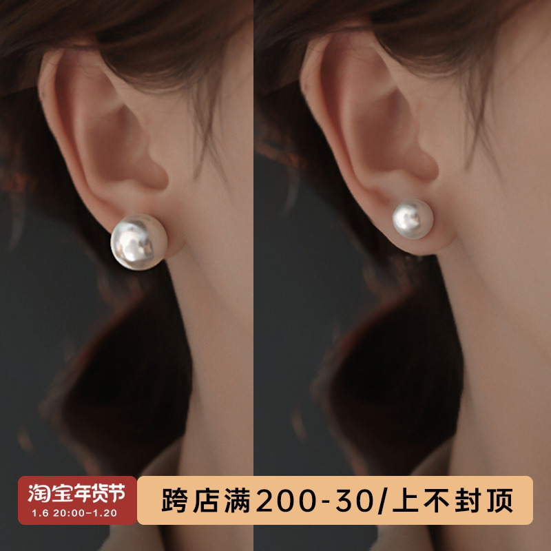 999 スターリングシルバーパールイヤリングイヤークリップパールイヤリング 2024 新作人気秋冬新年レッドパールイヤリング