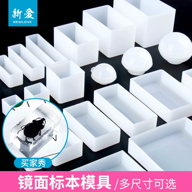 Silicone mold, epoxy resin, sample with animals, rectangular cube, DIY