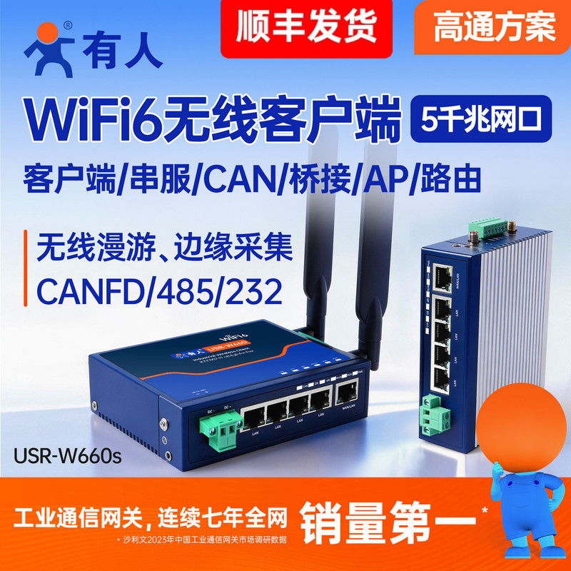 Industrial Wifi6 Wireless Client with Gigabit 5 Ethernet Ports, Wireless Ap/Wifi Dual-Band Repeater, Bridge, Roaming Router, Wireless Switch, Network Bridge, Serial Port Server W660S