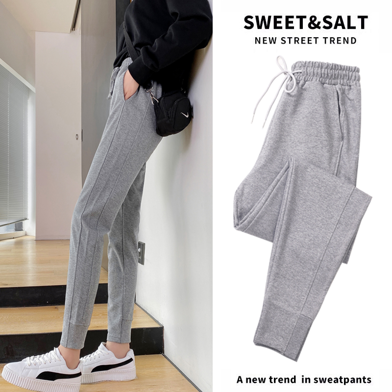Grey Sports Pants Women Pants Spring Autumn Winter Plus Suede Casual Display Slim 100 Lap Pants 2021 New Guard Pants