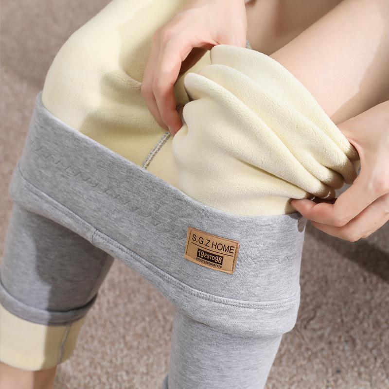 Lamb suede inner lap pants female autumn winter outside wearing gush light grey high waist warm suede pants thickened Northeastern extra-thick cotton pants