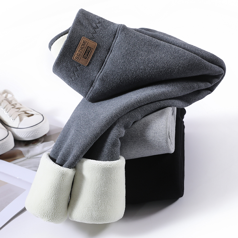 Lamb suede inner lap pants woman pants autumn winter gush outside wearing thickened grey high waist display slim body warm cotton pants