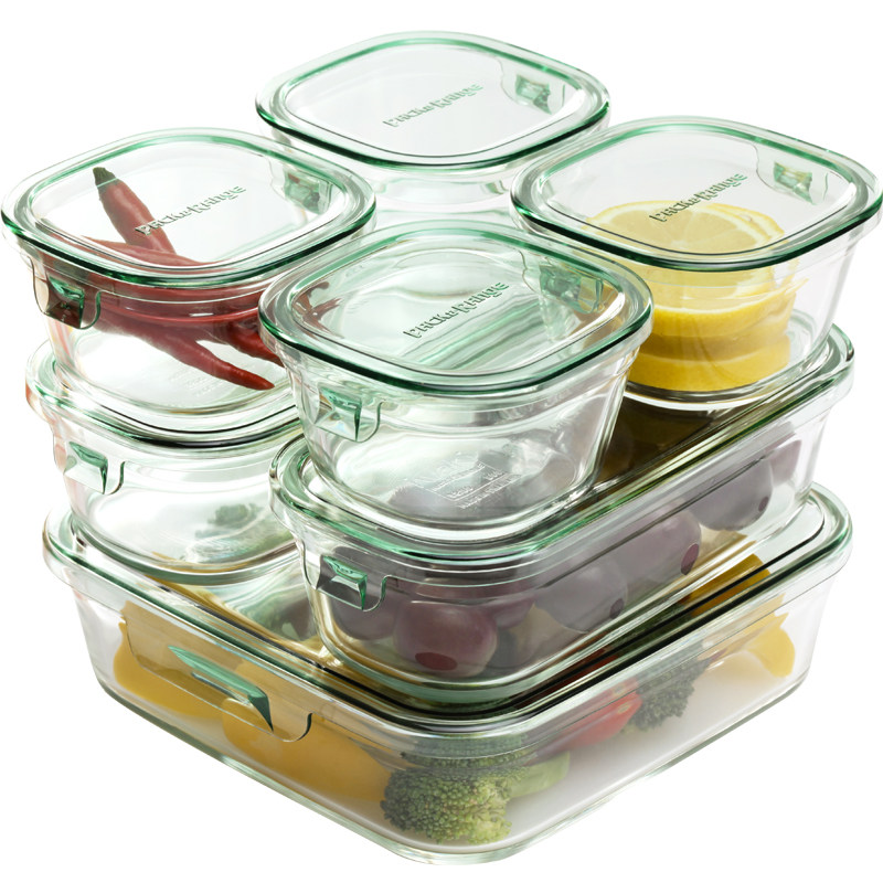 Japan's Yiwanjia iwaki heat-resistant glass preservation box lunch box rectangular lunch box microwave oven bowl 7-piece set