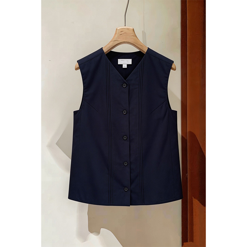 Original~C*S Women's Casual Sleeveless Shirt Vest Navy Blue 2026 Summer New Arrival