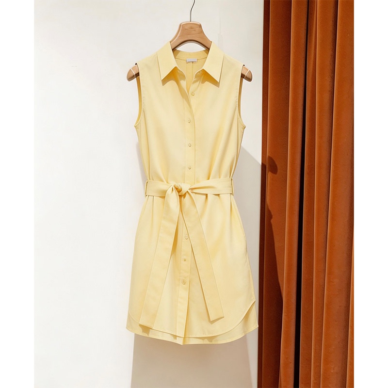 Same Style as the Store~Cs Women's Casual Fit Tie-Front Shirt Dress Shirt Dress Yellow 2026 Summer