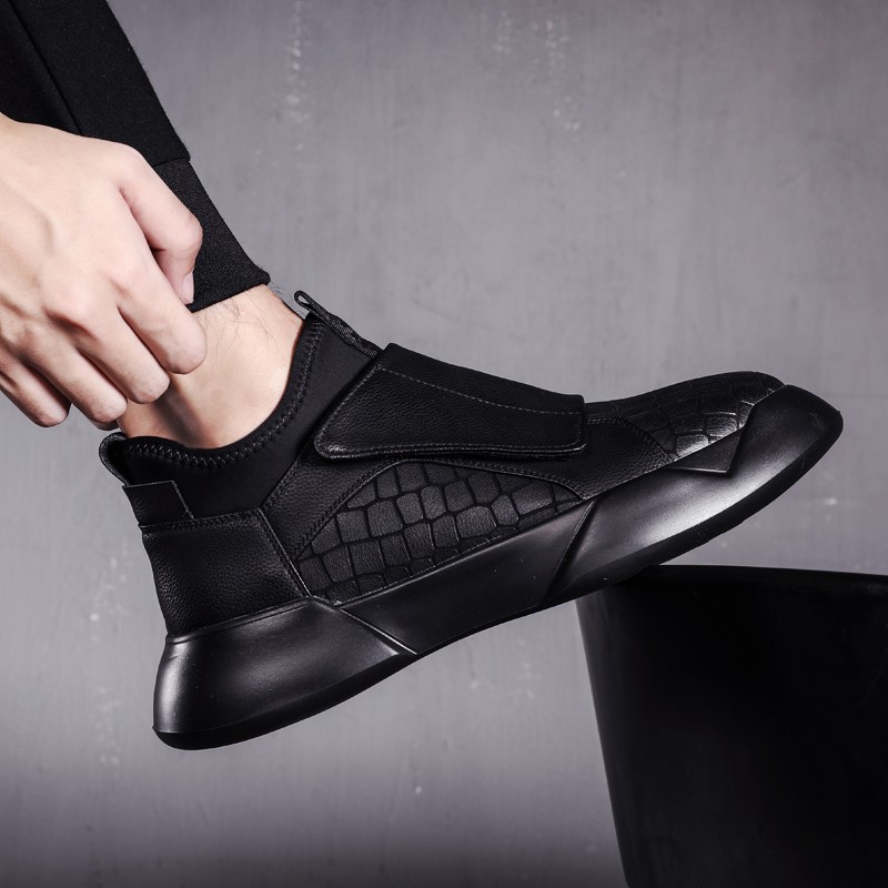 European Station Men's Shoes Black Martin Boots Male Midbarrel Genuine Leather Breathable Short Boots Korean Version Warm Winter Casual Shoes Leather Shoes