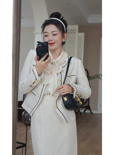 Синяя юбка, комплект, осеннее платье, в стиле Шанель, изысканный стиль, коллекция 2021, осенняя