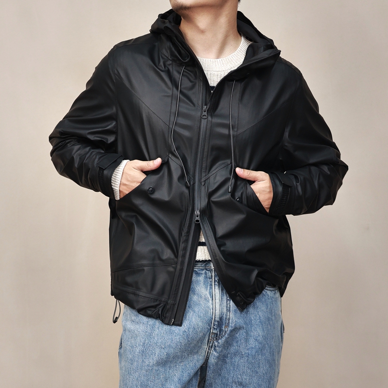 Outdoor Functional Style Ultra-Thin Lambskin Leather Jacket for Men, Hooded Short Style Without Lining, Hand-Sealed Jacket