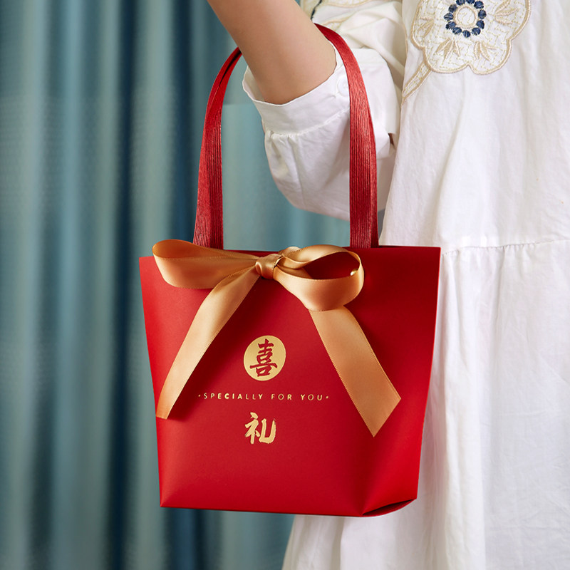 Chinese style high-end wedding companion gift candy empty box Chinese style 100 days full moon banquet return Hand bag bag large