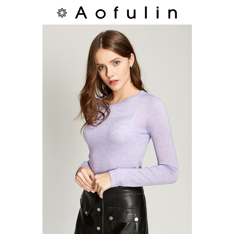 奥芙琳2018秋装新款羊绒毛衣女打底修身纯色