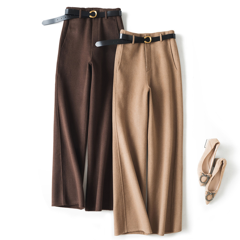 A Pair of Winter Genuine Wool Double-Sided Straight-Leg Trousers for Women, Thickened and Warm Wide-Leg Woolen Pants for Autumn and Winter A Pair of Winter Genuine Wool Double-Sided Straight-Leg Trousers for Women, Thickened and Warm Wide-Leg Woolen Pants for Autumn and Winter