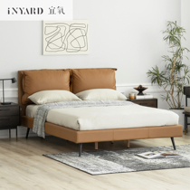  InYard] Juniper berry bed head cowhide master bedroom simple leather bed Modern light luxury leather bed