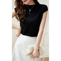 Black sleeveless tops female gentle collar loose ice wire knife shirt short sleeve wear bag sleeve outer