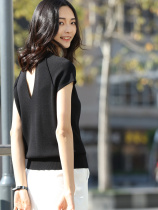 Black tops with a half - sleeve dress in 2022 new high - end ice wire knitted short sleeve wear