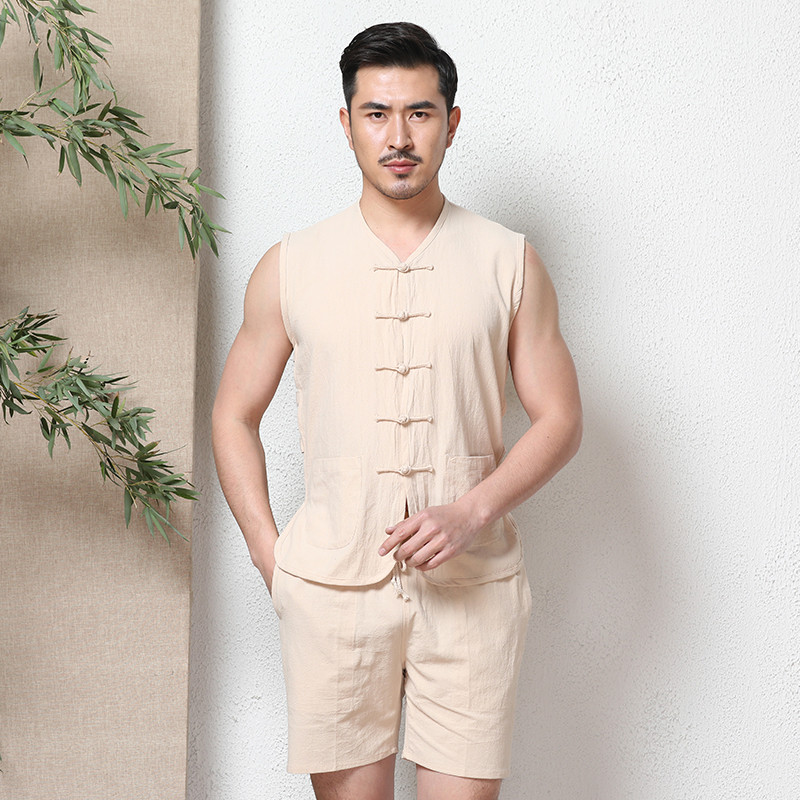 Trung Quốc Gió Tang nam Trung Quốc Top Vest Linen Armor edarey Summer Trung niên Grandpa Suit