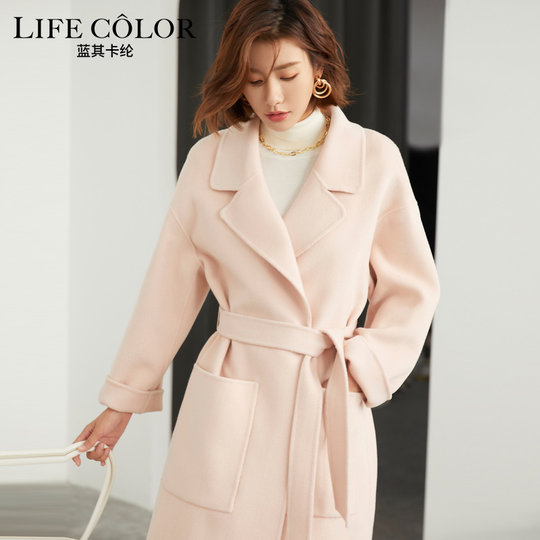 Thickened bathrobe double-sided 100 wool coat women's long 2023 autumn and winter suit collar loose large size slimming