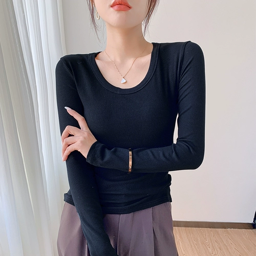 Демисезонный белый приятный телу тонкий приталенный лонгслив, в западном стиле, по фигуре