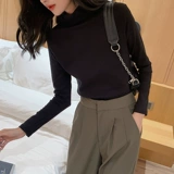 Демисезонный утепленный приятный телу лонгслив, городской стиль, облегающий крой, высокий воротник