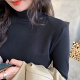 Демисезонный утепленный приятный телу лонгслив, городской стиль, облегающий крой, высокий воротник