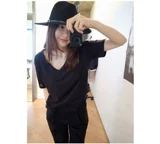 Белая летняя бамбуковая хлопковая футболка, V-образный вырез, оверсайз