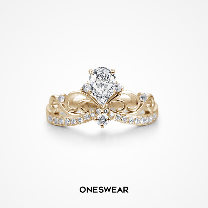 Sanskrit ONESWEAR Yuaniya Alien Diamond Diamond Ring Pear-shaped Drilling Courting Wedding Ring Female 18k Golden Wedding Ring
